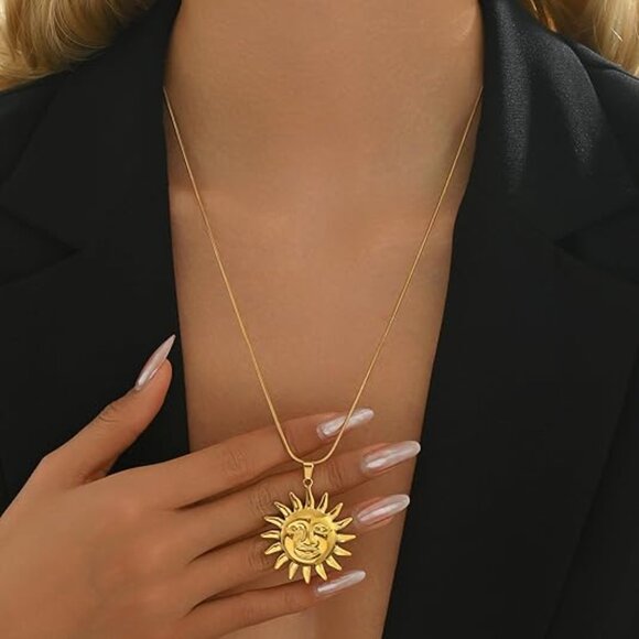 Neiman Marcus 18K Gold Plated Aztec Sun Pendant Necklace - Picture 3 of 5